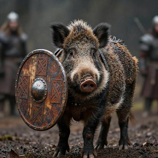 Cinematic Viking Boar in Rusted Armor