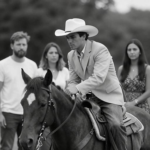 Vintage Cowboy Portrait with Onlookers