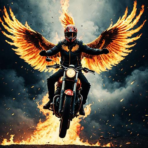 Phoenix Rider on Motorcycle with Fiery Wings