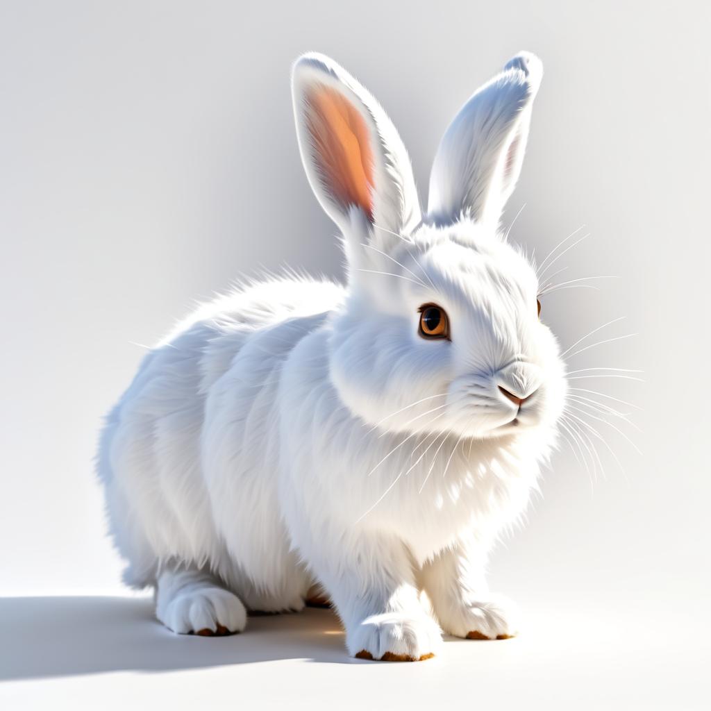 Realistic White Rabbit with Fluffy Ears