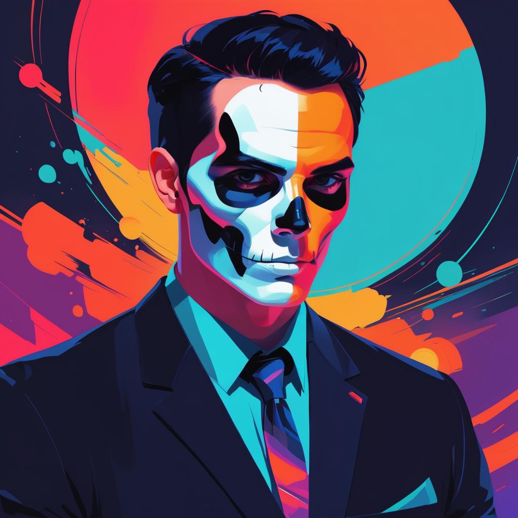 Vibrant Skull-Faced Man Portrait Art