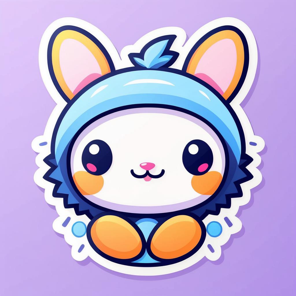 Kawaii Bunny Icon in Die-Cut Style