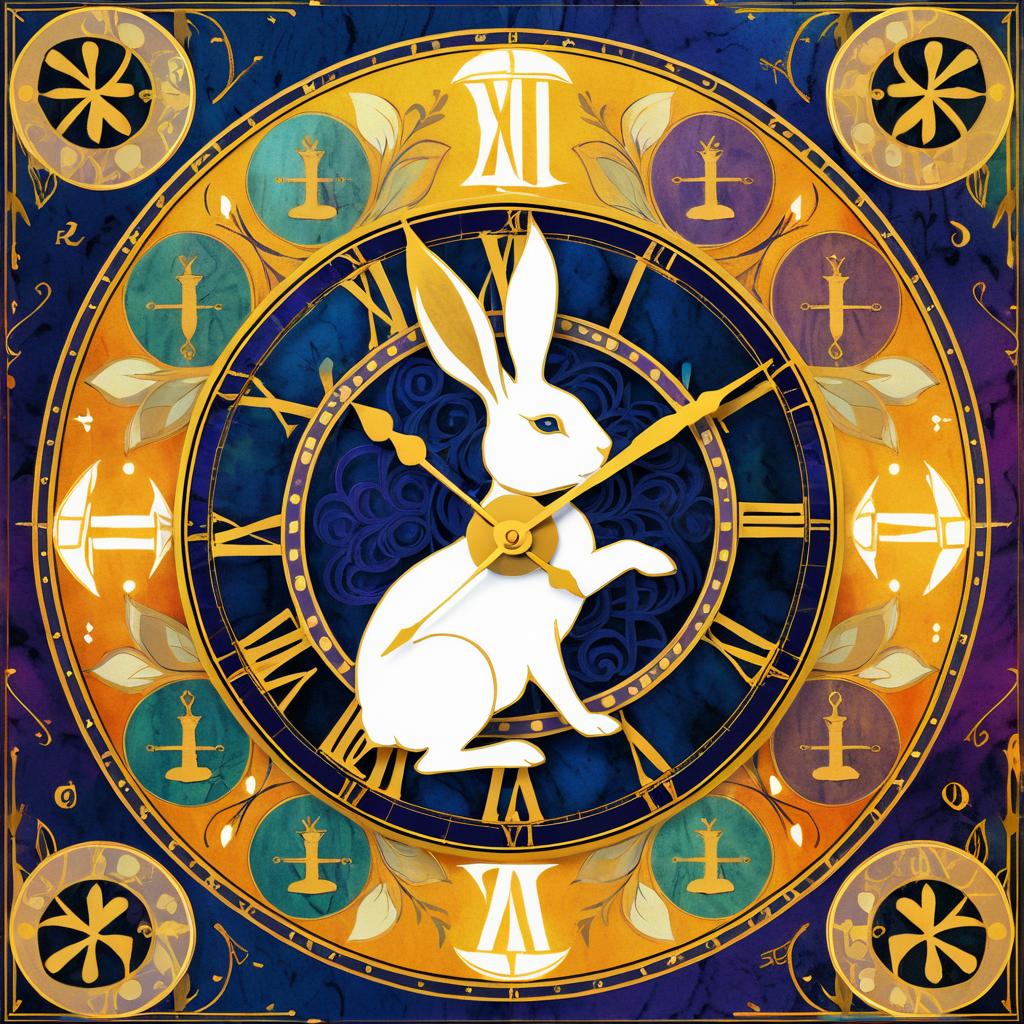 Whimsical Rabbit Clock in Manuscript Art