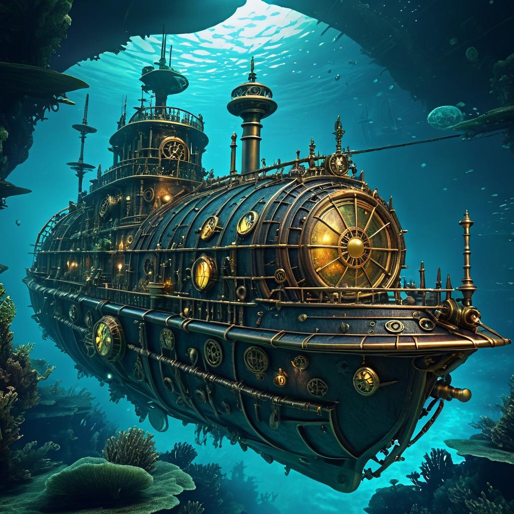 Steampunk Submarine Adventure in Shipwrecks