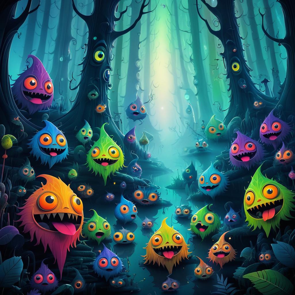 Mystical Creatures in a Colorful Forest