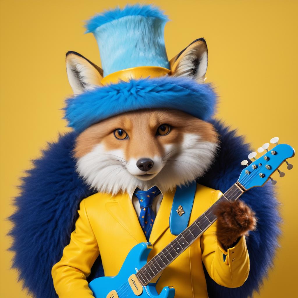 Vibrant Fox Portrait with Electric Guitar