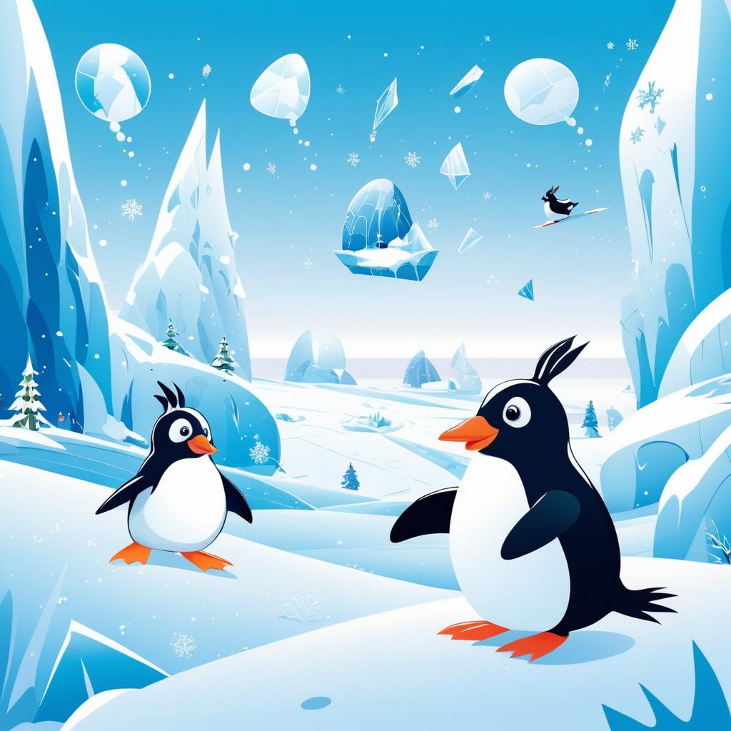 Playful Penguin and Rabbit Snow Battle