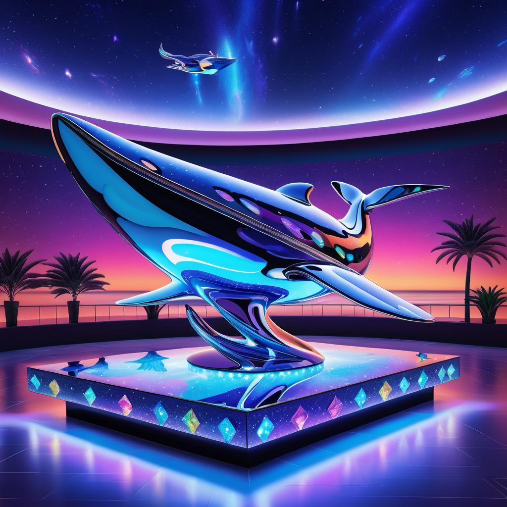 Surreal Neon Whale in Starry Sky