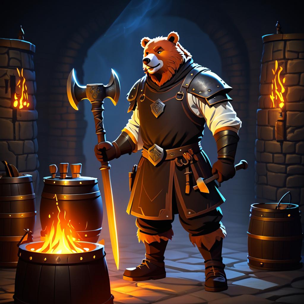 Medieval Bear-Headed Blacksmith Character Concept