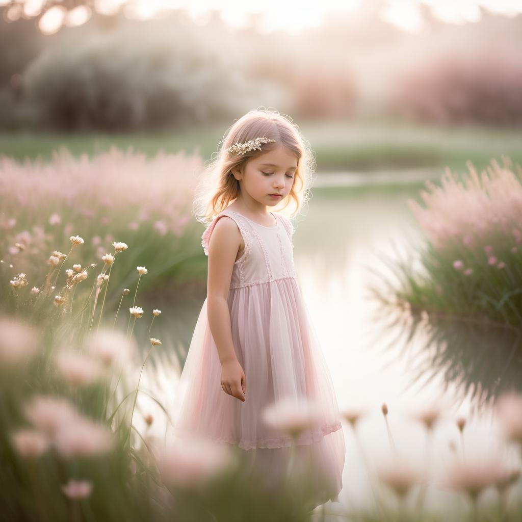 Dreamlike Child in Serene Flower Field