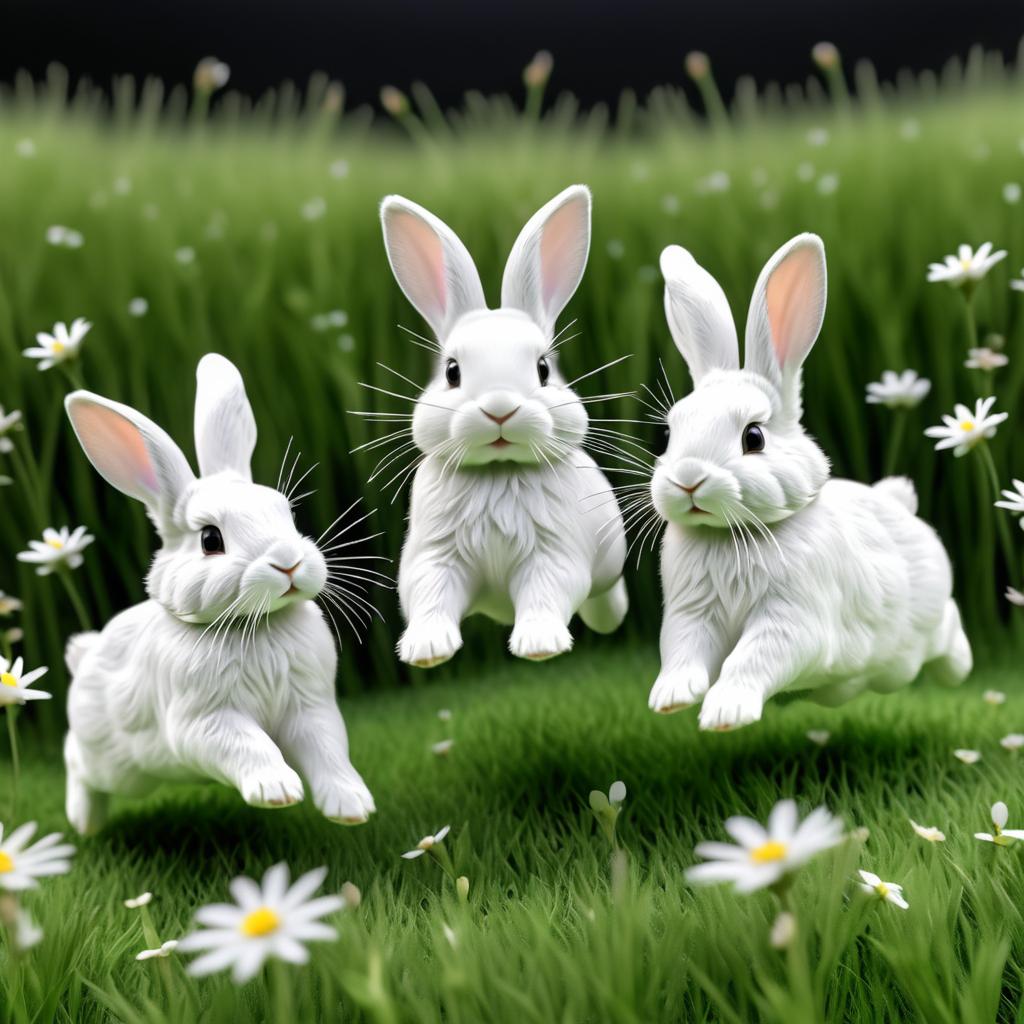 Playful Bunnies in a Meadow Scene