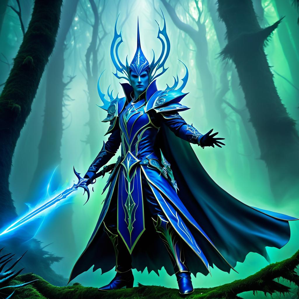 Mystical Aeldari Warlock in Enchanted Forest