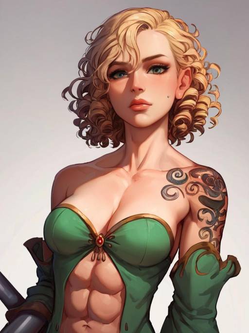 Blonde Beauty in Emerald Green Dress