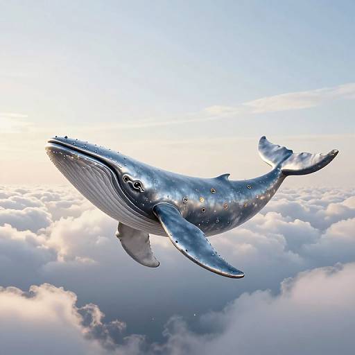Clockwork Whale Amid Ethereal Clouds