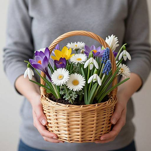 Woman With Basket of Spring Blooms