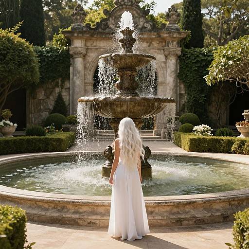 Enchanted Garden with Fountain and Woman