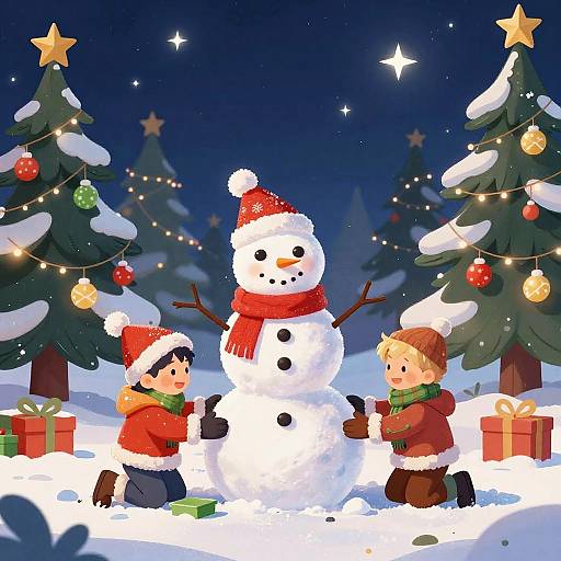 Cheerful Christmas Snowman Scene