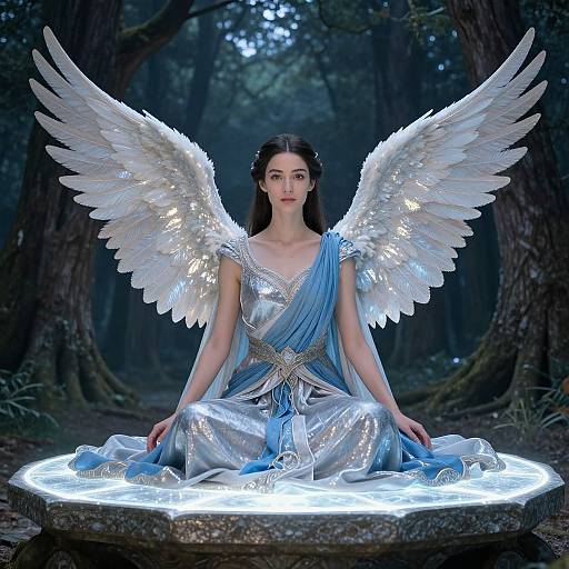 Mystical Pegasus Rider in Moonlit Forest