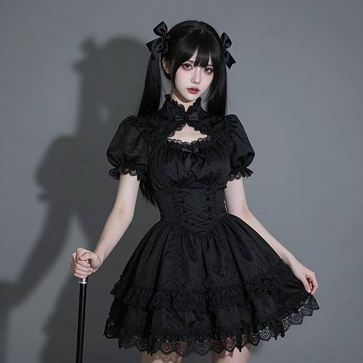 Gothic Asian Woman in Elegant Attire