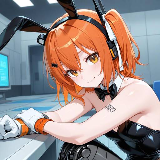 Futuristic Android Girl in Control Room