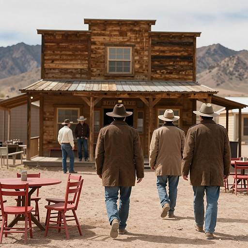 Desert Saloon Scene with Cowboys