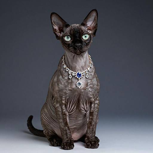 Peterbald Cat with Diamond Necklace