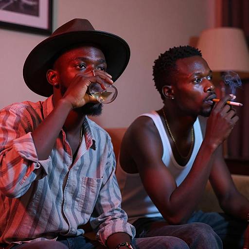 Two Men in Dimly Lit Room