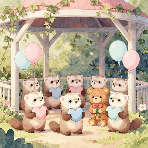Pastel Baby Ferrets in Garden Gazebo