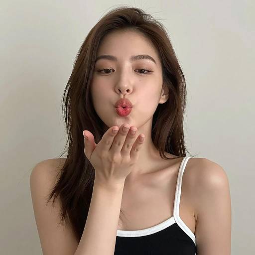 Close-Up of Asian Woman Blowing a Kiss