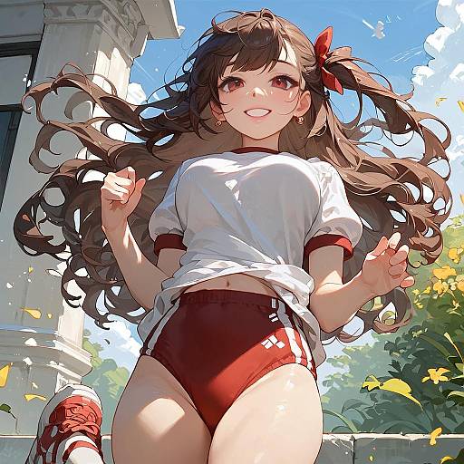 Joyful Anime Girl in Gym Uniform