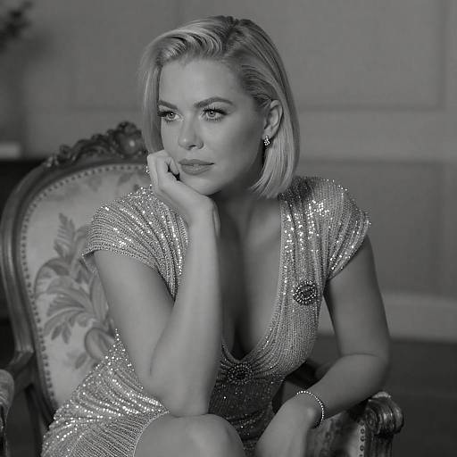 Elegant Blonde in Black-and-White Portrait