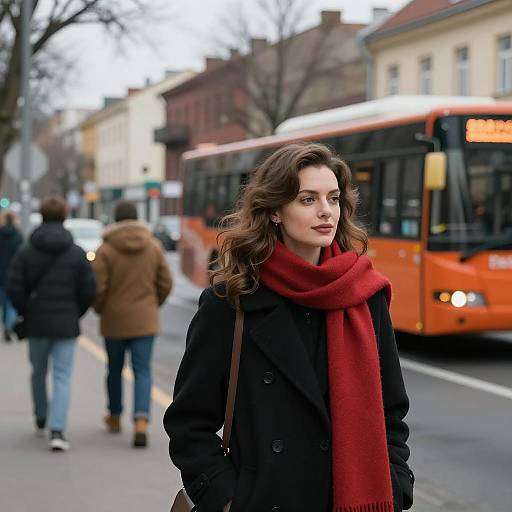 Urban Scene with Woman and Bus