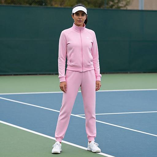 Woman in Pink Tracksuit on Tennis Court