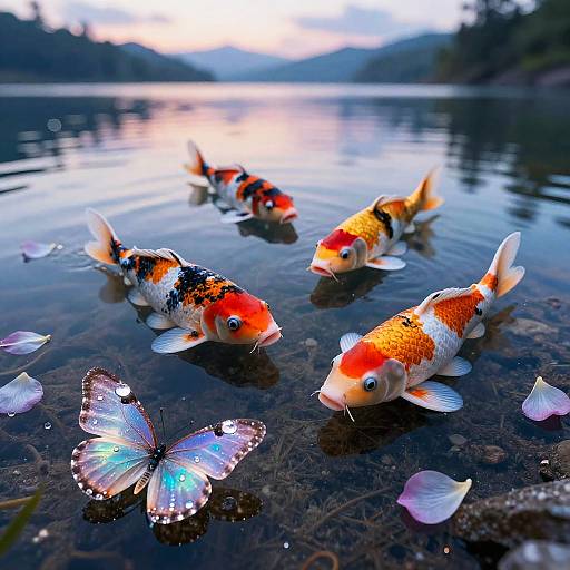 Celestial Glacial Lake with Koi Spirits
