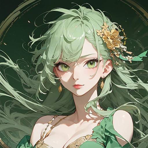 Green Themed Anime Girl Screencap