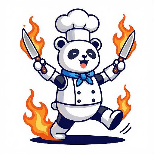 Playful Robotic Chef Bear Juggling Knives