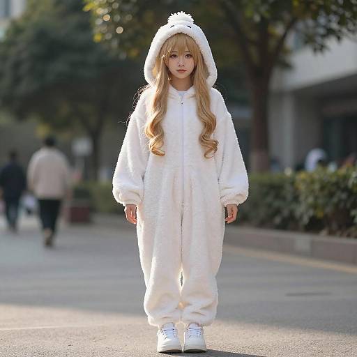Lifestyle costume photo of Moomintroll. Cosplay clothes