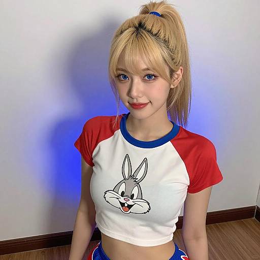 Young Woman in Looney Tunes Crop Top