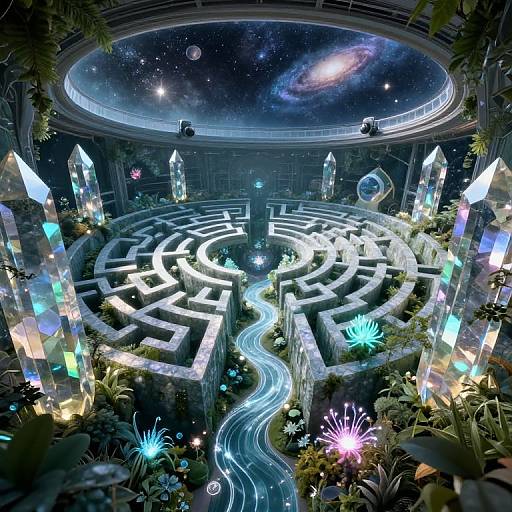 Iridescent Crystal Labyrinth Exploration