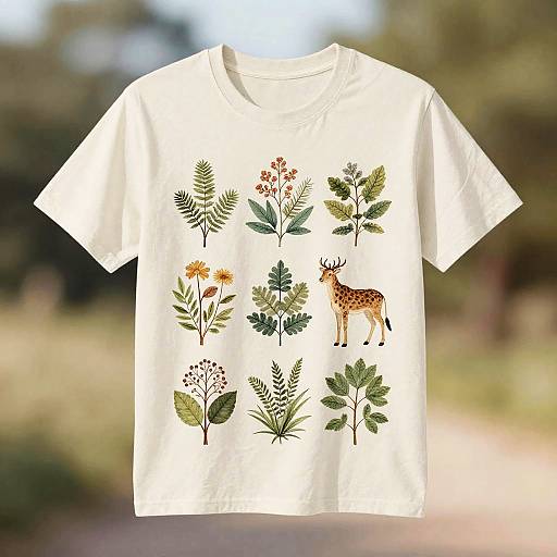 Nature-Inspired Botanical and Wildlife T-Shirt