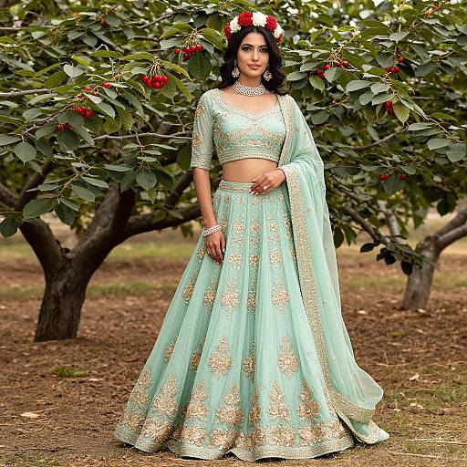 Bohemian Elegance in Mint Green Lehenga