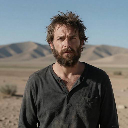 Rugged Bearded Man in Arid Landscape