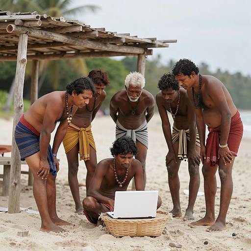 Gathering of Native Men on the Beach