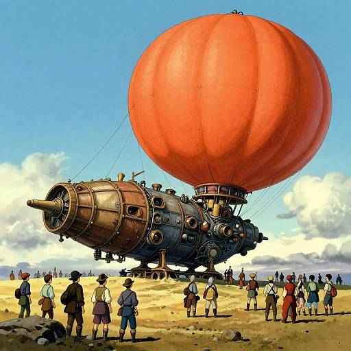 Steampunk Airship and Miners Scene