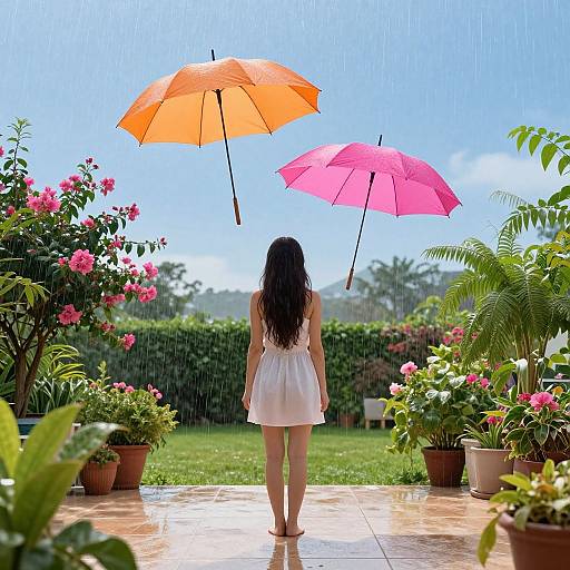 Surreal Indoor Rain with Floating Umbrellas