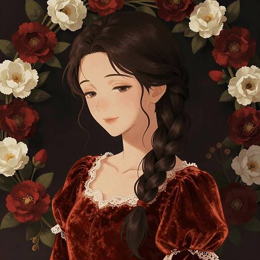 Serene Anime Woman with Floral Wreath