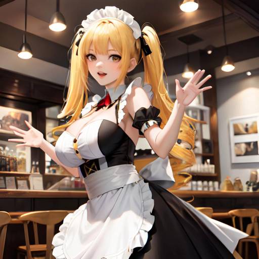 Anime Maid in Cafe Waving