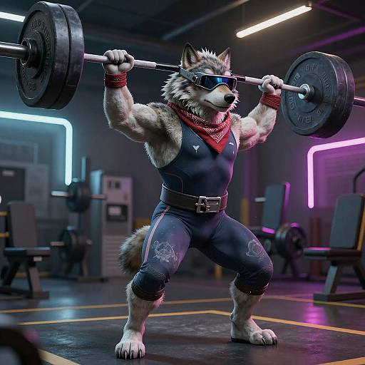 Epic Anthropomorphic Wolf Powerlifting Scene