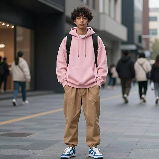 Young Man in Casual Streetwear Urban Setting