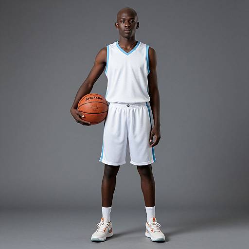 Dark-skinned Male Basketball Player in White Uniform